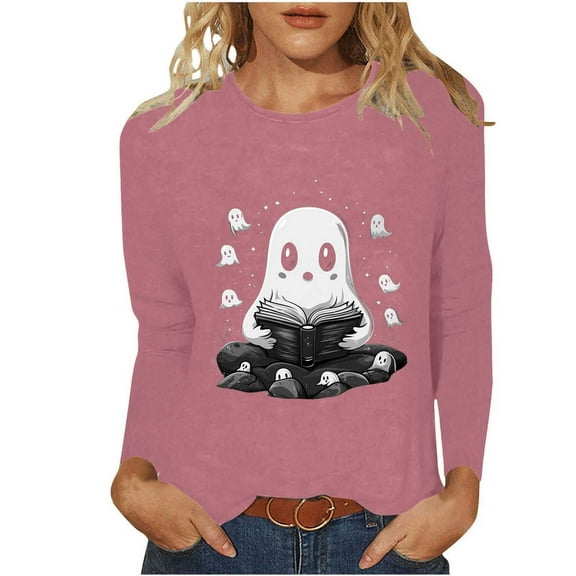 Miqool Halloween Spooky Season Cute Ghost Coffee Oversized Sweatshirt for Women Crewneck Long Sleeve Funny Fall Tops