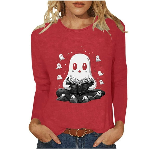 Miqool Halloween Spooky Season Cute Ghost Coffee Oversized Sweatshirt for Women Crewneck Long Sleeve Funny Fall Tops