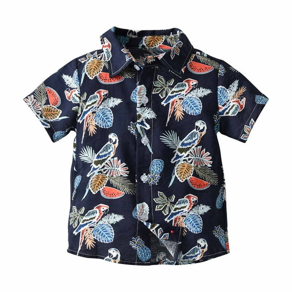 Miqool Hawaiian Shirts for Boys Girls Short Sleeve Button Down Shirts Tropical Shirt Summer Beach Vacation Tops for Kids 12M-9T on Clearance