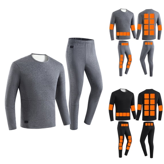 Miqool Heated Long John Sets for Men Heated Thermal Underwear Base Layer Warm Long Sleeve Shirts Bottoms for Cold Weather (No Battery)