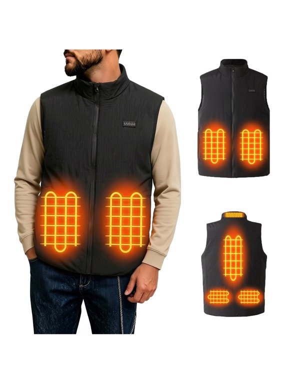 Heated Vest for Men USB Zip Up Thermal Sleeveless Winter Outdoor Work Jacket with 6 Heating Zones and 2 External Control Buttons