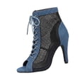 thumbnail image 1 of Miqool Heeled Sandals for Women Hollow Out Mesh Denim Lace Up Peep Toe Stiletto High Heels Summer Casual Wedding Prom Party Dance Latin Sandal Booties, 1 of 9