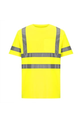 High Visibility Safety T Shirts with Reflective Strips and Pocket Short Sleeve Breathable Quick Dry Hi Vis Reflective Construction Warehouse Work Shirts