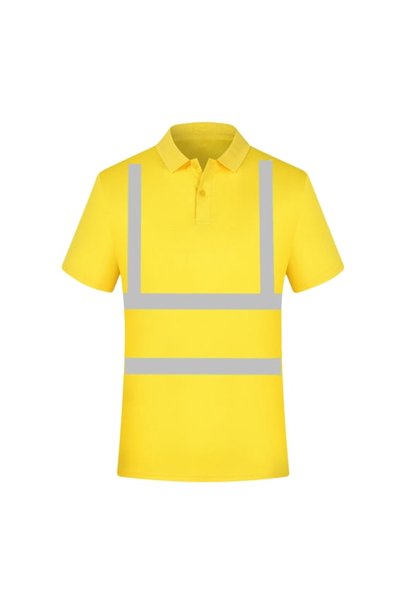 High Visibility Shirts for Men Hi Vis Reflective Safety Construction Shirts Short Sleeve Collared Work Shirts with Reflective Strips and Pocket