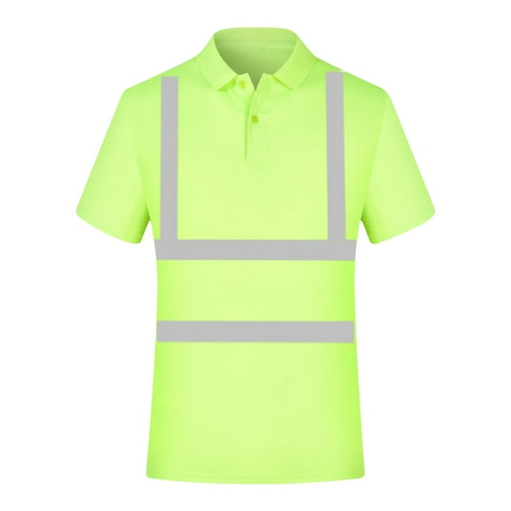 Miqool High Visibility Shirts for Men Hi Vis Reflective Safety Construction Shirts Short Sleeve Collared Work Shirts with Reflective Strips and Pocket