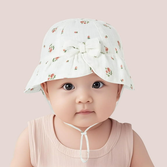 Miqool Infant Newborn Baby Cute Sun Hat UPF 50+ Sun Protection Wide Brim Bucket Hat Outdoor Adjustable Beach Hats for Boys Girls