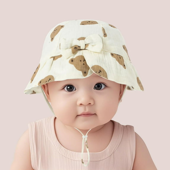 Miqool Infant Newborn Baby Cute Sun Hat UPF 50+ Sun Protection Wide Brim Bucket Hat Outdoor Adjustable Beach Hats for Boys Girls