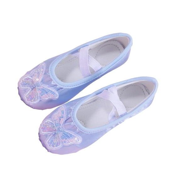 Miqool Kids Ballet Dance Shoes Cute Butterfly Embroidery Soft Sole Slip-On Elastic Strap Gym Yoga Practice Dance Shoes for Toddler/Little/Big Kids