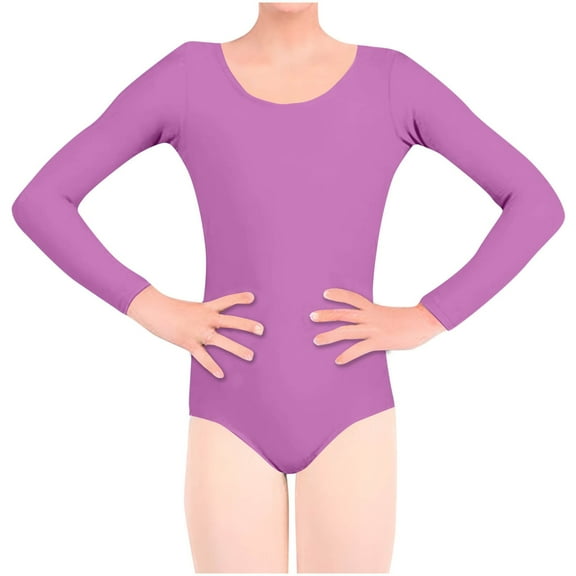 Miqool Kids Girls Long Sleeve Ballet Dance Leotard Gymnastics Ballroom Dancewear Active Bodysuit Shirt Tops