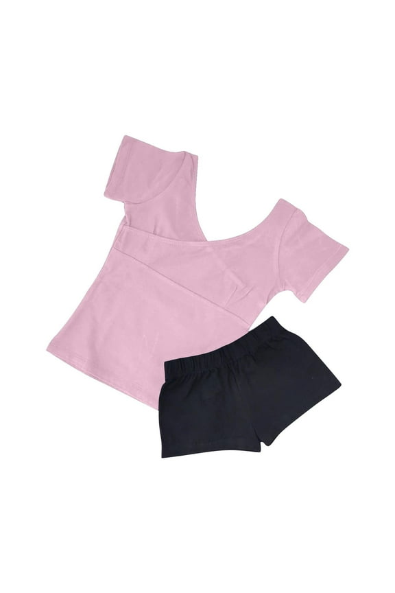 Kids Girls' Two-Piece Sport Dance Outfit Crop Top with Booty Shorts Gymnastics Leotard Dancing Clothes