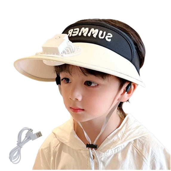 Miqool Kids Sun Visor Cooling Fan Hat USB Charging Fan Caps Wide Brim Sun Protective Hat Children Outdoor Fishing Hat for Boys Girls 2-12Years