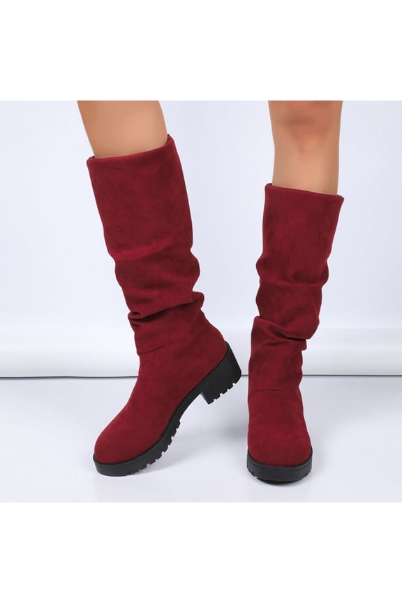 Knee High Boots for Women Round Toe Fashion Tall Riding Boots Chunky Long Flat Boot Low Heel Block Fall Boot