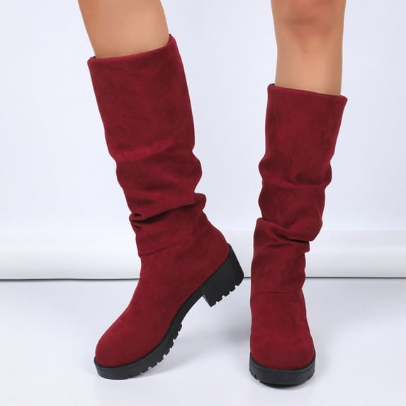 Miqool Knee High Boots for Women Round Toe Fashion Tall Riding Boots Chunky Long Flat Boot Low Heel Block Fall Boot