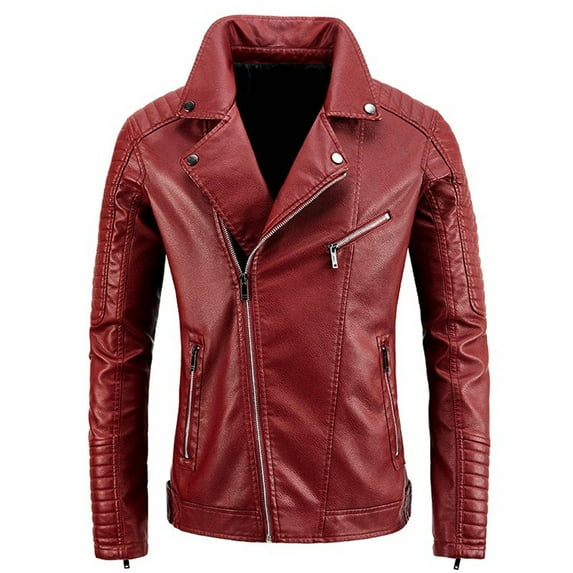 Miqool Leather Jackets for Men, Vintage Slim Fit Motorcycle Jacket Asymmetric Zip-Up Lapel Bomber Jacket Lightweight Biker Jacket Coat Outerwear with Zipper Pockets