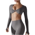 thumbnail image 1 of Miqool Long Sleeve Crop Tops for Women Twist Front Workout Yoga Shirts Pilates Ballet T Shirt Fitness Running Gym Basic Slim Fitted Tee, 1 of 9
