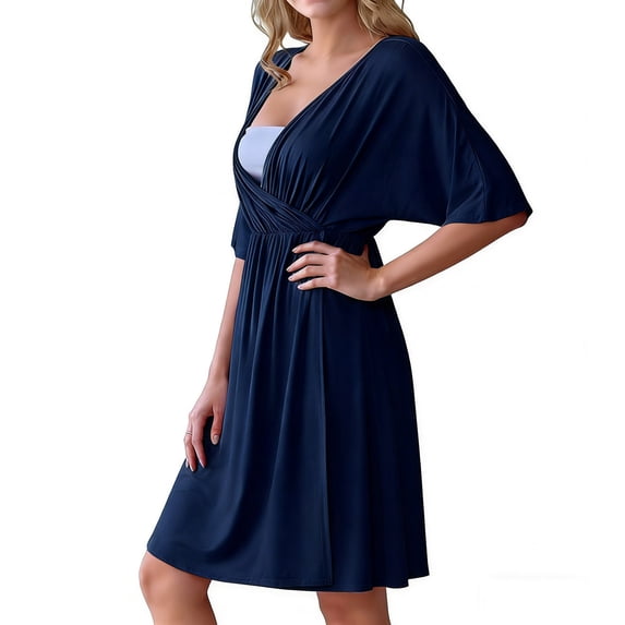 Miqool Maternity Nursing Dress Wrap V Neck Ruffle Short Sleeve Breastfeeding Dresses Pregnancy Clothes S-XXL