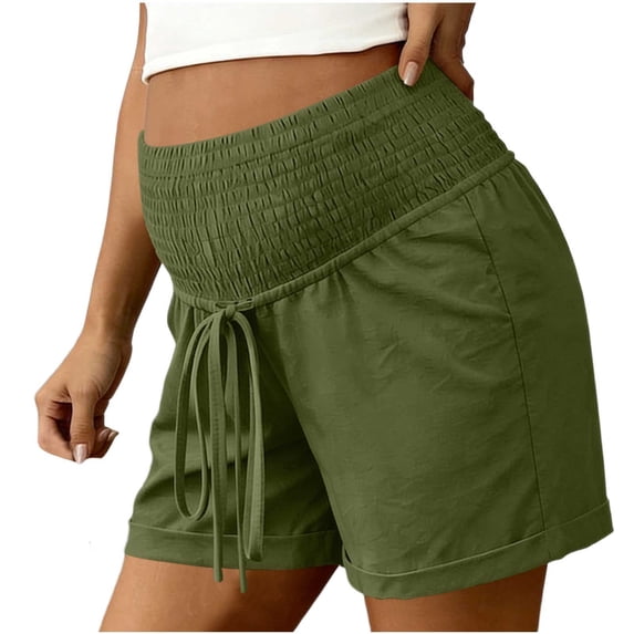 Miqool Maternity Shorts with Pockets Over The Belly Drawstring Casual Pregnancy Shorts for Athletic Yoga Workout