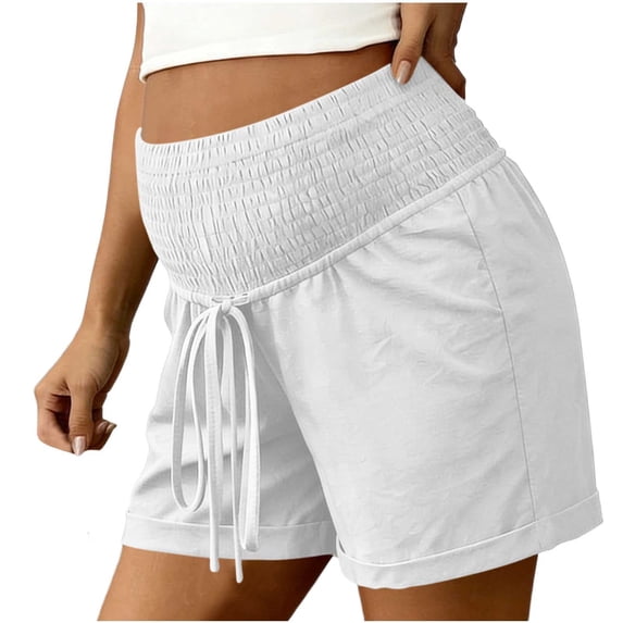 Miqool Maternity Shorts with Pockets Over The Belly Drawstring Casual Pregnancy Shorts for Athletic Yoga Workout
