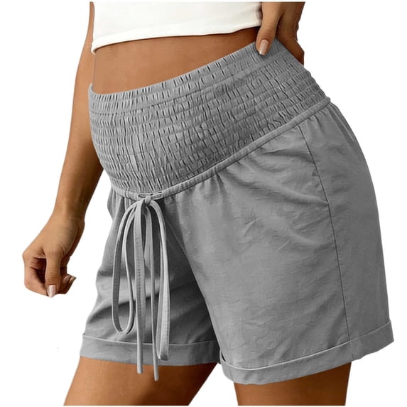Miqool Maternity Shorts with Pockets Over The Belly Drawstring Casual Pregnancy Shorts for Athletic Yoga Workout