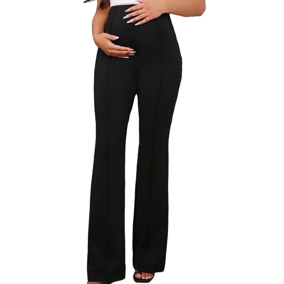 Miqool Maternity Women's Stretch Slim Fit Over the Belly Wide Leg Pregnancy Dress Pants for Work with Pockets