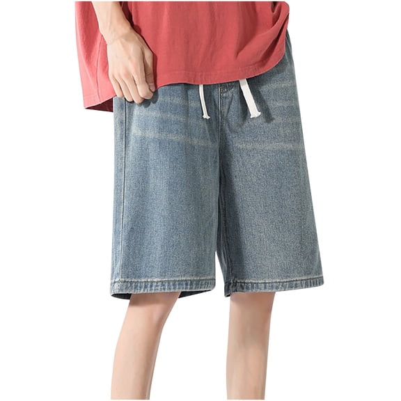 Miqool Men Baggy Denim Shorts Summer Casual Jorts Elastic Waist Loose Fit Jean Shorts Y2k Hip Hop Short Jeans Vintage Streetwear with Pockets