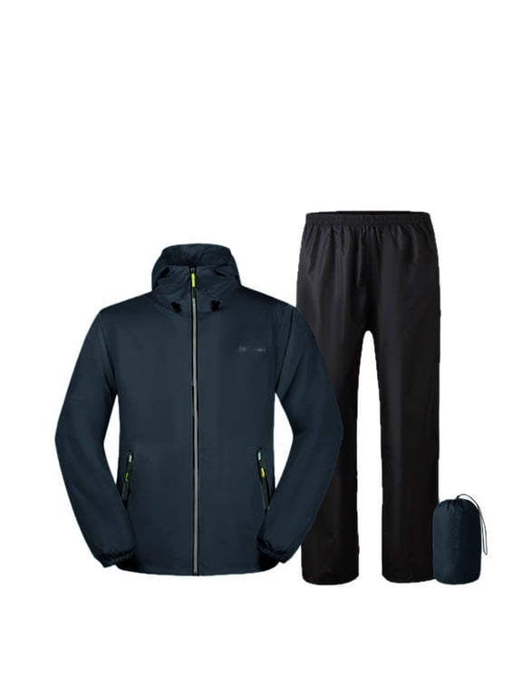Men Women Rain Suit Set Waterproof Hooded Jacket Pants Outdoor Hiking Camping Lightweight Packable Windproof Rainwear Set