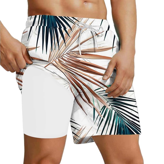 Miqool Men's 2 in 1 Swim Trunks Built-in Compression Liner Stretch Drawstring Quick Dry Bathing Suit Board Shorts Swimsuits Beach Swim Shorts with Pockets