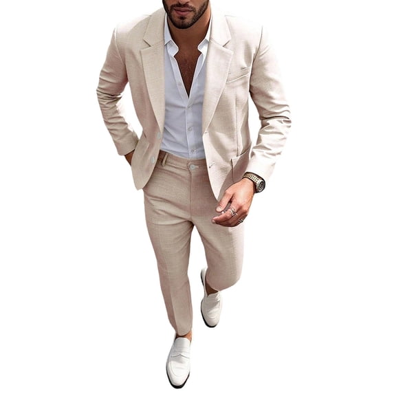 Miqool Men's 2-Piece Slim Fit Suits Casual Lightweight Notch Lapel Blazer Jackets and Dress Pants Set for Wedding Prom Party Business