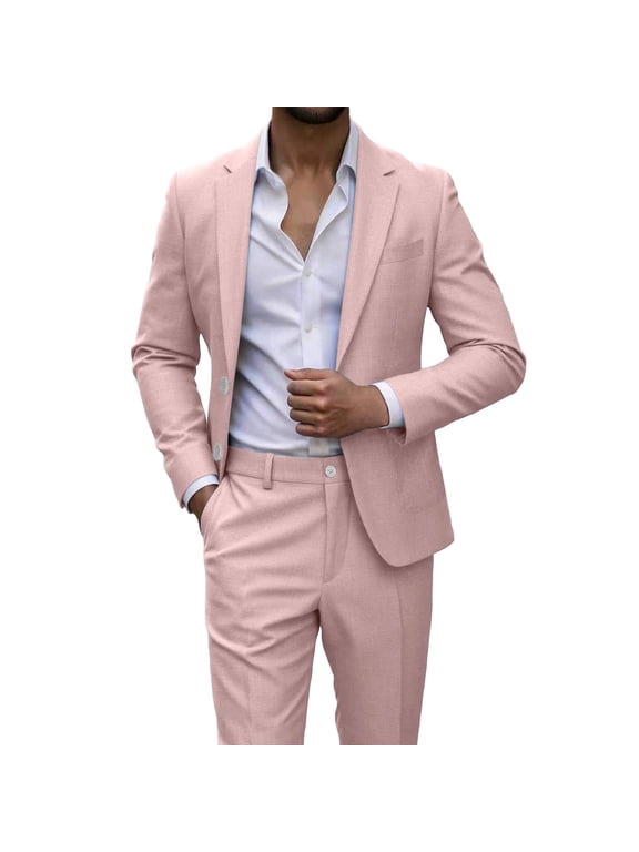 Men's 2 Piece Suits Slim Fit Two Button Blazer Jacket Pants Tuxedo Set for Party, Wedding and Business
