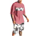 thumbnail image 1 of Miqool Men's 2 Piece Vacation Beach Outfits Tropical Print Hawaiian Short Sleeve T-Shirt Graphic Tees and Shorts Set Summer Tracksuits, 1 of 5