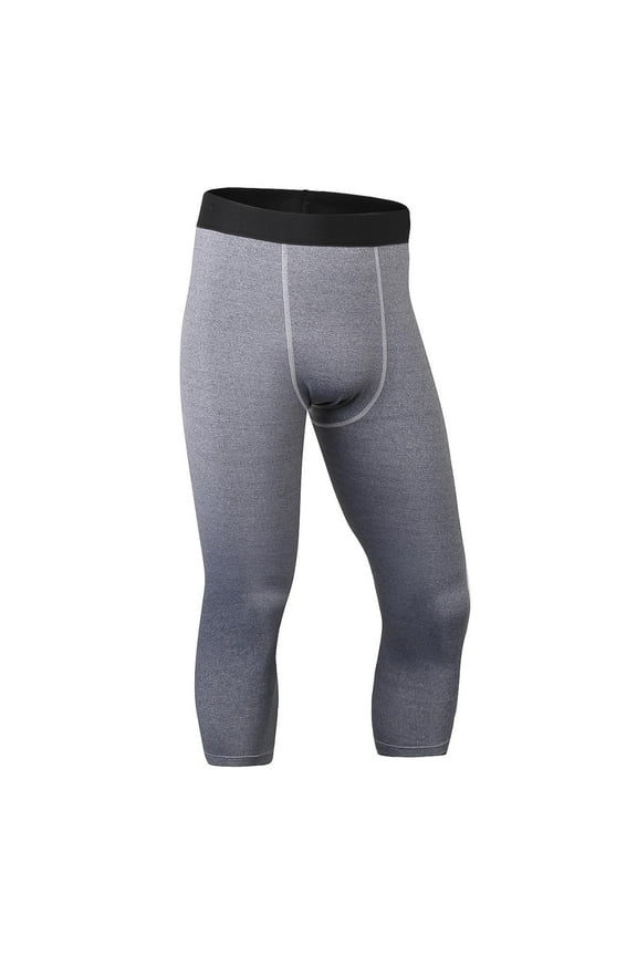 Men's 3/4 Compression Leggings Quick Dry Basketball Capris Pants Athletic Workout Sport Running Gym Tights Base Layer Bottom