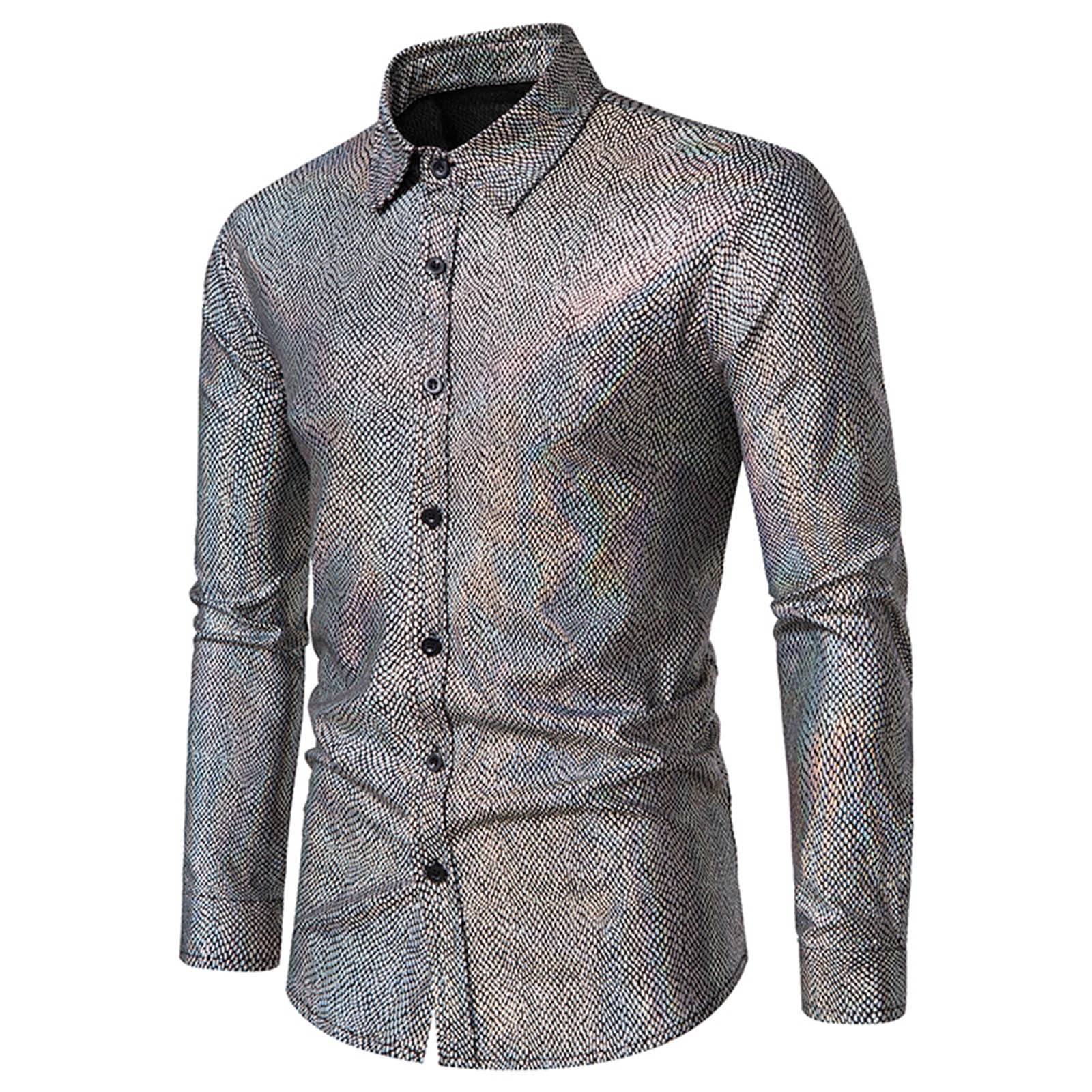 Miqool Men's 70s Disco Shirts Luxury Shiny Satin Silky Dress Shirts