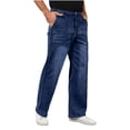 thumbnail image 1 of Miqool Men's Baggy Jeans Stretch Wide Leg Washed Loose Fit Casual Straight Pants, 1 of 7
