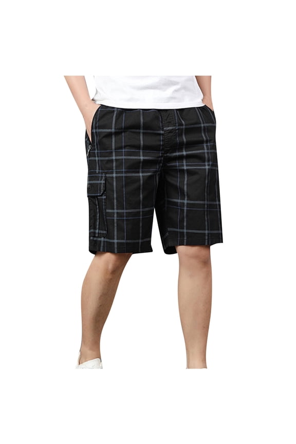 Men's and Big Men's Plaid Hiking Cargo Shorts Elastic Waist Lightweight Quick Dry Casual Work Shorts for Travel Golf Camping with Multi Pockets