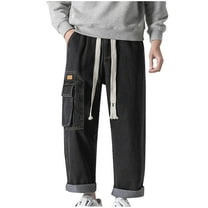 Miqool Men's Big & Tall Baggy Cargo Jeans Elastic Waist Casual Loose Wide Leg Denim Pants Work Pants 90s Hip Hop Streetwear with Pockets