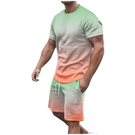 Miqool Men's Big & Tall Gradient Color Short Sets 2 Piece Outfits Short Sleeve T Shirt & Shorts Casual Summer Tracksuits with Pockets