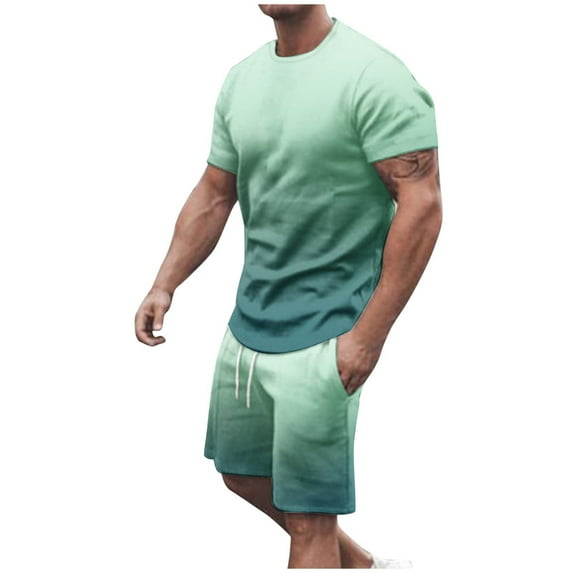 Miqool Men's Big & Tall Gradient Color Short Sets 2 Piece Outfits Short Sleeve T Shirt & Shorts Casual Summer Tracksuits with Pockets