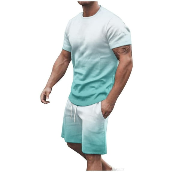 Miqool Men's Big & Tall Gradient Color Short Sets 2 Piece Outfits Short Sleeve T Shirt & Shorts Casual Summer Tracksuits with Pockets