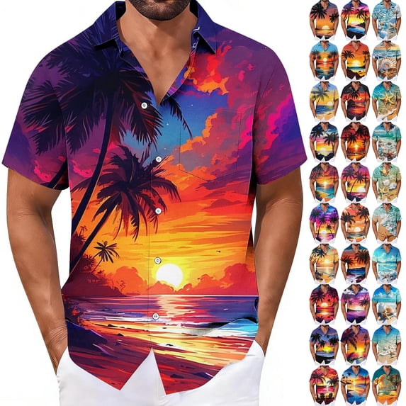 Miqool Men's Big & Tall Hawaiian Shirts Tropical Printed Summer Casual Short Sleeve Button Down Beach Shirts Beachwear