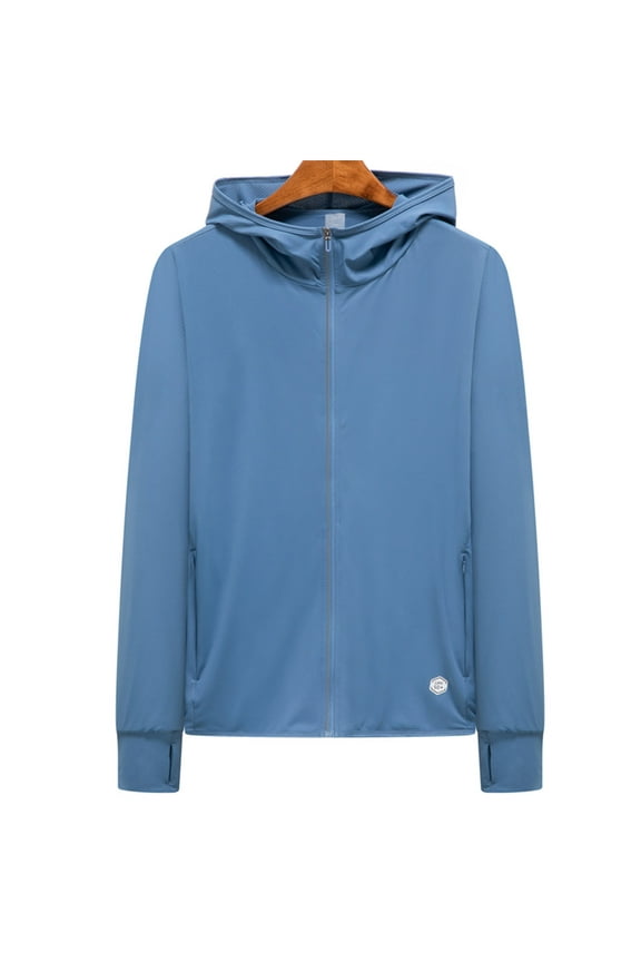 Men's Big & Tall UPF 50+ Sun Protection Full Zip Hoodie Jacket Long Sleeve Lightweight Outdoor Fishing Running Performance Shirts with Zipper Pockets