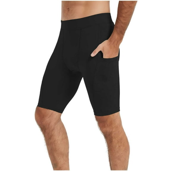 Miqool Men's Bike Yoga Shorts with Pockets High Waisted Gym Sports Athletic Compression Shorts Athletic Workout Running Cycle Shorts