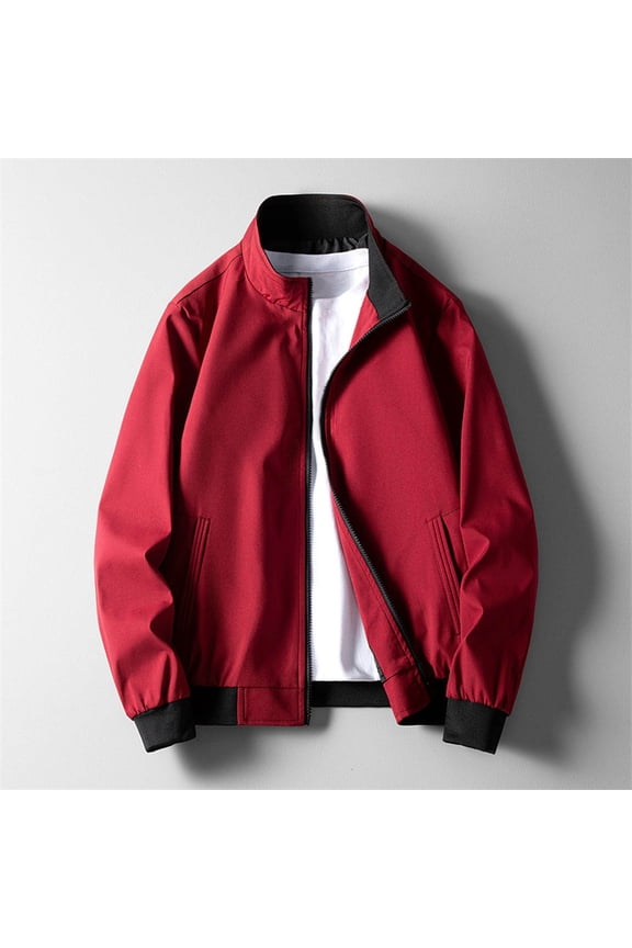Men's Bomber Jacket Lightweight Casual Fall Camp Collared Windbreaker Vintage Solid Zip Up Outwear Coat with Pockets