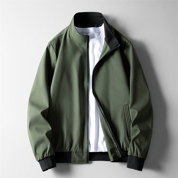 Miqool Men's Bomber Jacket Lightweight Casual Fall Camp Collared Windbreaker Vintage Solid Zip Up Outwear Coat with Pockets
