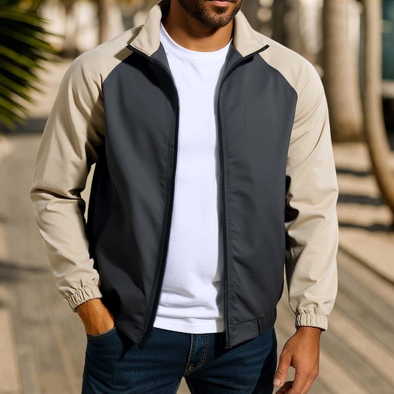 Miqool Men's Bomber Jacket Lightweight Casual Zip-Up V-Neck Windbreaker Spring Fall Golf Coat with Pockets