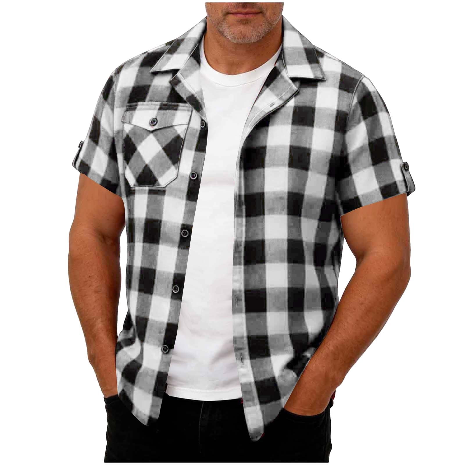 Miqool Men's Buffalo Plaid Short Sleeve Button Down Shirt, Casual Hawaiian Checkered Shirt with Chest Pocket