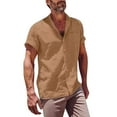 thumbnail image 1 of Miqool Men's Button Down Short Sleeve Shirt Banded Collar Dress Shirts Beach Shirt Summer Vacation Tee Tops with Pocket(Yellow, S), 1 of 5