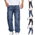 thumbnail image 1 of Miqool Men's Cargo Jeans Casual Stretch Straight Leg Baggy Denim Pants Workwear Hip Hop Trousers with Pockets, 1 of 6