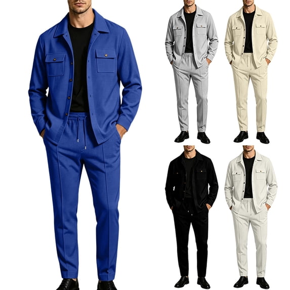 Miqool Men's Casual Shirt Jacket and Jogger Pants Set Long Sleeve Button Front Overshirt Elastic Waist Drawstring Trousers 2 Piece Outfit