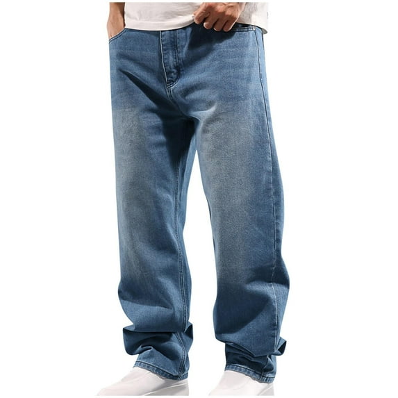 Miqool Men's Classic 5-Pocket Jeans Comfort Stretch Washed Denim Pants Vintage Streetwear(Also available in Big & Tall)(Light Blue, XL)
