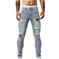 thumbnail image 1 of Miqool Men's Classic 5-Pocket Slim Fit Jeans Mid Rise Destroyed Ripped Skinny Stretch Jeans Denim Pants, Gray, 1 of 9